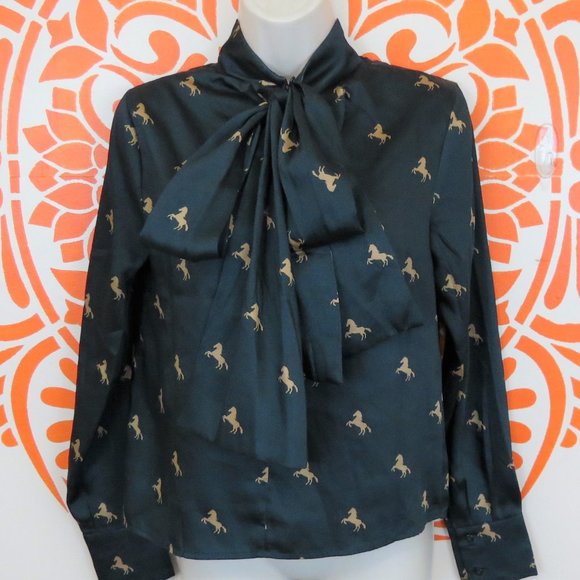no brand Tops - Adorable Horses Blouse with Bow Collar